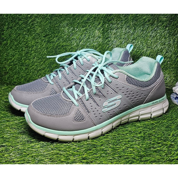Like New - Skechers Synergy Walking Training Sneakers Gray/Mint Size 10 - Picture 1 of 7